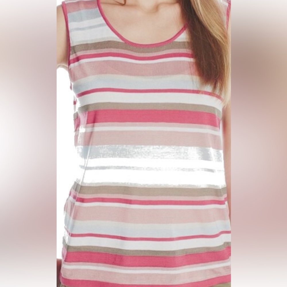 French Laundry Pink and Cream Silk Blend Striped Tank Top Sz XL